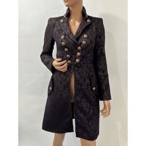 Bebe long jacket coat in deep purple color with golden print & buttons. Size S